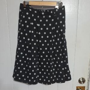 EMME Marella Women's Skirt Pleated Black/ White Green Dots Zips Pockets Sz 6
